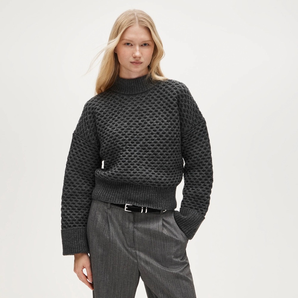 J. Crew Honeycomb Mockneck Sweater in Wool Blend Charcoal NWT Size Medium